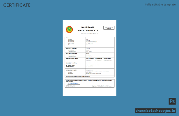 Mauretanische Geburtsurkunde – Beispielansicht (Word und PDF)